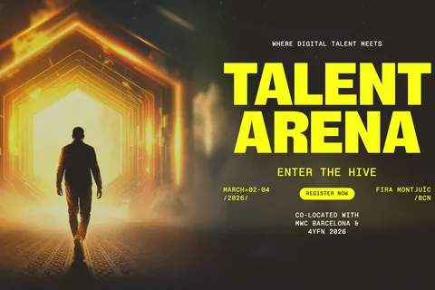Mobile World Congress Talent Arena 2026 stage with AI and healthcare innovation theme